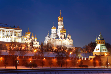 Moscow Kremlin in winter night, Moscow, Russia