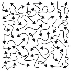 Set of vector curve arrows. Hand drawn arrows in doodle style