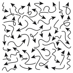 Set of vector curve arrows. Hand drawn arrows in doodle style
