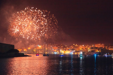 Malta Valletta night Festival of fireworks. Travel concept