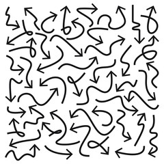 Set of vector curve arrows. Hand drawn arrows in doodle style