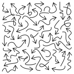 Set of vector curve arrows. Hand drawn arrows in doodle style