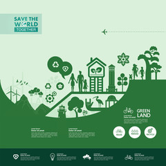 Save the world together green ecology vector illustration.