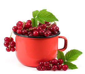 red berries in a red mug on a white background