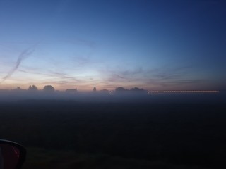 Fog over the meadows during sunrise in the Zuidplaspolder in Zevenhuizen the Netherlands
