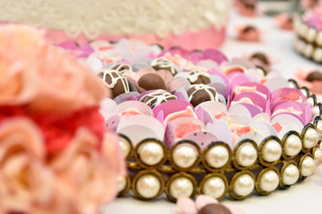 party table with chocolates brigadeiro chocolates