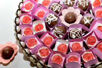 party table with chocolates brigadeiro chocolates