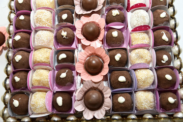 party table with chocolates brigadeiro chocolates