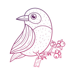 Bird On A Branch Vector Design Elements. Graphic Drawing, Engraving Style.