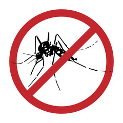 Mosquito silhouettes with prohibited sign isolated on white background, vector illustration