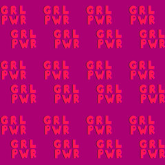 Seamless pattern with girl power inscription. Feministic lettering in hand drawn style. Vector illustration in pink colors for wrapping paper, textile print, web background.