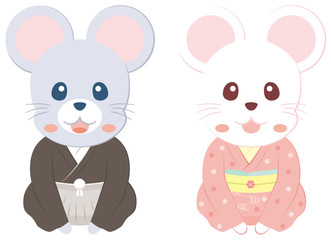 着物を着たネズミ　正座で挨拶