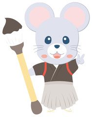 着物を着たネズミ　書初め