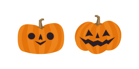 Set of cute halloween pumpkins with funny faces. Vector illustration.