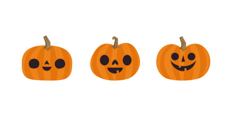 Set of cute halloween pumpkins with funny faces. Vector illustration.