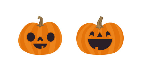 Set of cute halloween pumpkins with funny faces. Vector illustration.