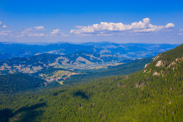 Aerial view of forest village, winter resort