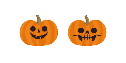 Set of cute halloween pumpkins with funny faces. Vector illustration.