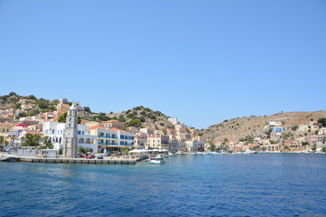 Naklejka na ściany i meble Traditional colorful Greece series - beautiful Symi island (near Rhodes), Dodecanese, AEGEAN SEA, GREECE.