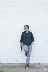 portrait of a man with gun replica