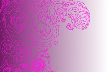 Illustration drawn roses on a pink background. Pink with a white gradient. Background with monograms and flowers.