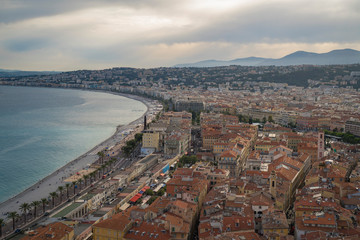 View of the Mediterranean sea, bay of Angels, Nice, France