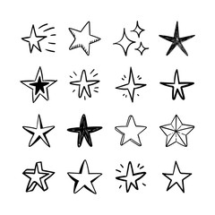 Star doodles collection. Set of hand drawn stars. Vector art illustration.