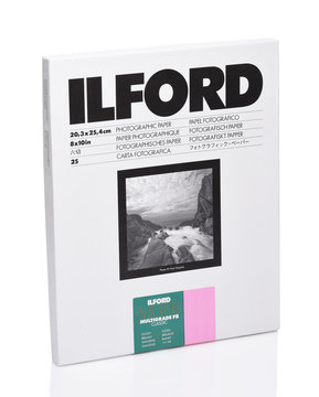 IRVINE, CALIFORNIA - 28 SEPT 2019: A box of Ilford Multigrade Fiber Photographic Paper.