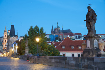Obraz premium Prague - Charles Bridge and Old Town area at sunrise