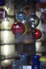 christmas balls on red background