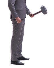 Businessman with hammer isolated on white background