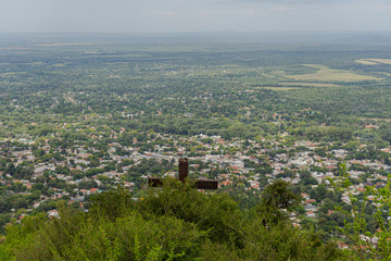 Fototapeta na wymiar Panoramic view of the city from a peak top mountain in Santa Rosa de Calamuchita, Cordoba, Argentina