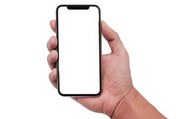 Studio shot of Smartphone  iphoneX with blank white screen for Infographic Global Business Plan, model  iPhone 11 Pro or iPhone x Max.