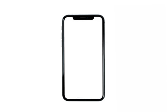 Full frameless mockup. Studio shot of Smartphone iPhone SE Plus with blank screen for Infographic Global Business web site design app -include clipping pat