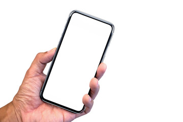 Studio shot of Smartphone  iphoneX with blank white screen for Infographic Global Business Plan, model  iPhone 11 Pro or iPhone x Max.
