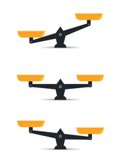 Set of scale balance in flat style.Digital flat libra for weight. Simple scale justice concept. Food libra on isolated background. Empty bowls of libra. vector illustration