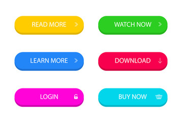 Set of modern button for infographic, web, banner. Colorful call action icon in flat style. Infographic button learn, read, more on isolated background. vector eps10