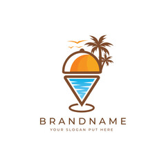 Beach restaurant pin or beach restaurant locator logo design template vector eps 