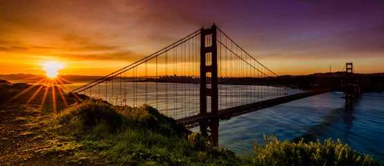 Runde Wanddeko Fotos Golden Gate Bridge bei Sonnenaufgang