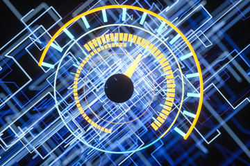 Digital drawing of dashboard with glowing lines, 3d rendering