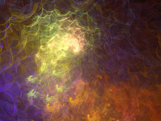 Abstract Colored Illustration - Soft Iridescent Colorful Cloud of Brilliant Energy, Glowing Plasma. Smoke, Energy Discharge, Digital Flames, Artistic Design. Minimal Soft Background Image