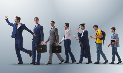 Obraz premium Business concept with man progressing through stages