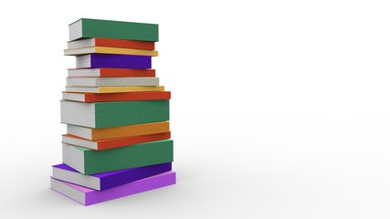 A stack of books, on a white background. 3d rendering, 3d illustration.