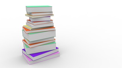 A stack of books, on a white background. 3d rendering, 3d illustration.