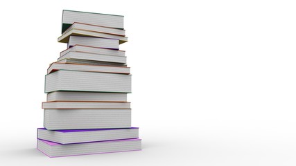 A stack of books, on a white background. 3d rendering, 3d illustration.