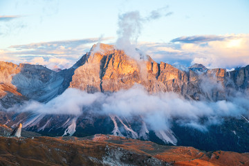 Beautiful Seceda Mountains and stunning views of the Odle Mountains and Dolomites mountains, Val...