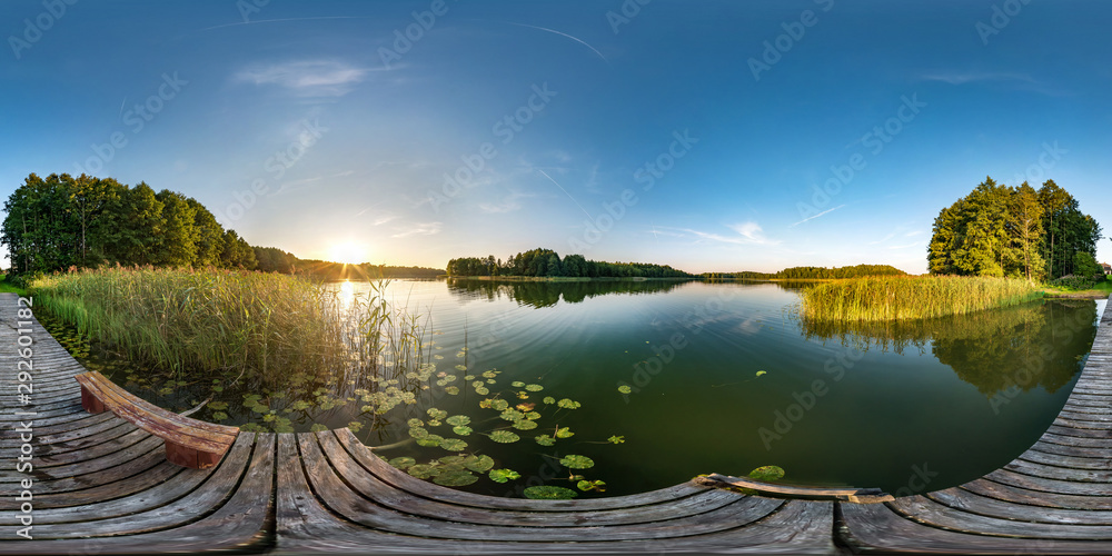 Canvas Prints full seamless spherical hdri panorama 360 degrees angle view on wooden pier near lake in evening in 