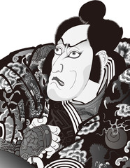 Naklejka premium 浮世絵 歌舞伎役者 その57 白黒 