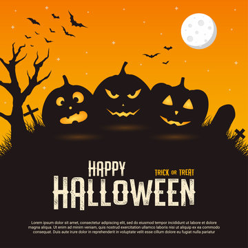 Happy halloween concept on orange background, vector illustration