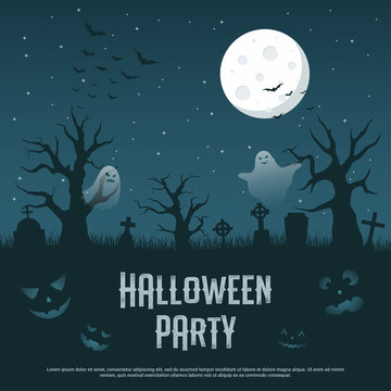 Happy halloween concept on blue background, vector illustration